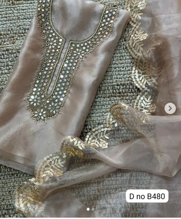 Pure Organza unstitched Suit With Gota Pati Work Dupatta