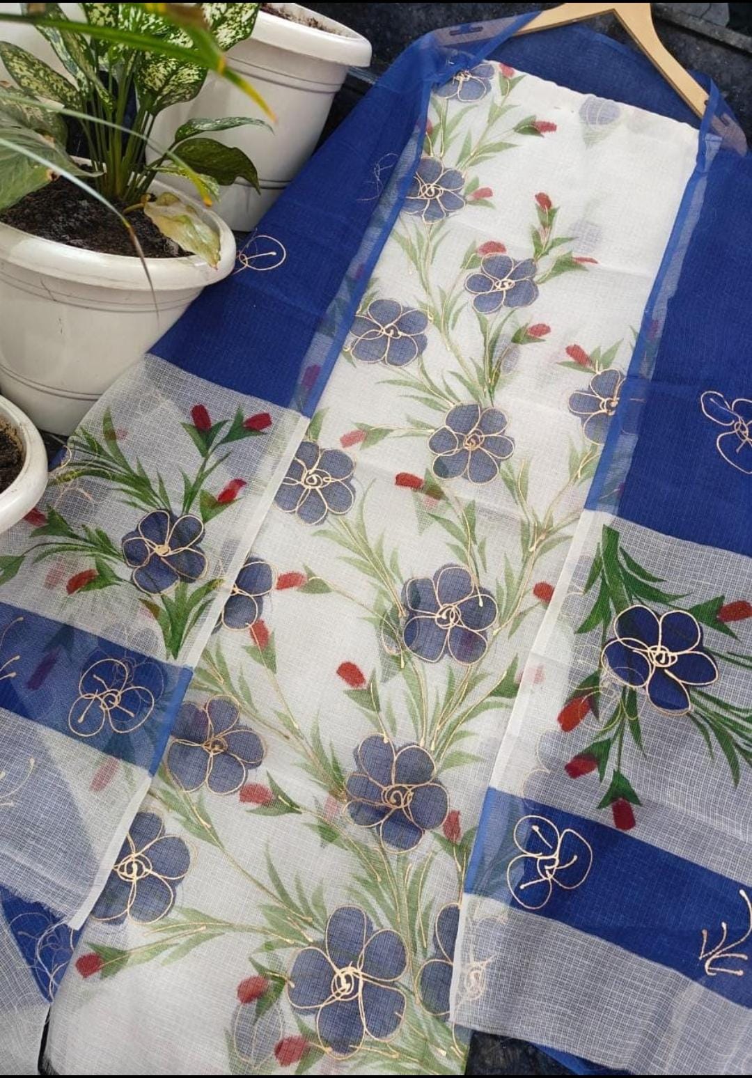 Pure Kota Doriya Unstitched Suit  Brush Print Work With Duptta