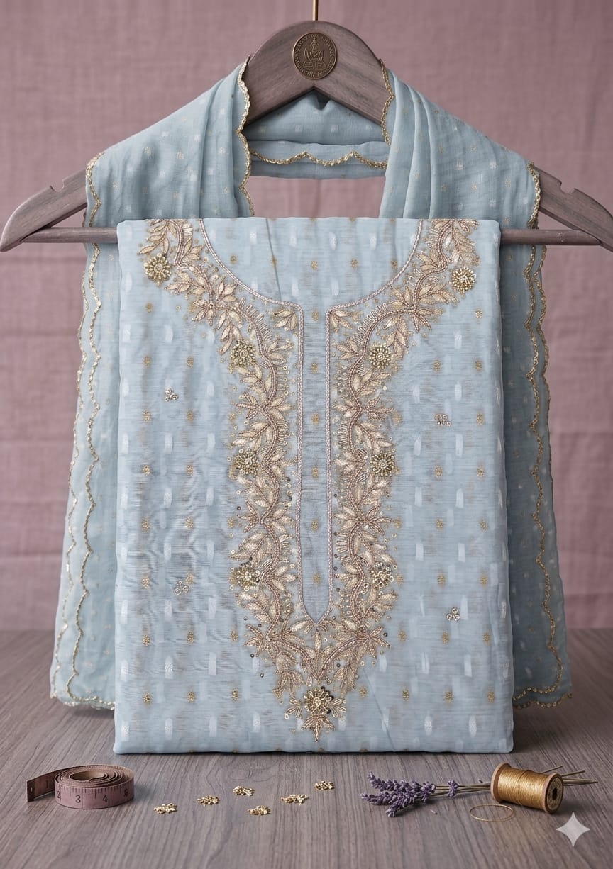 Premium Banarsi Booti Chanderi Silk Unstitched Suit With dupatta