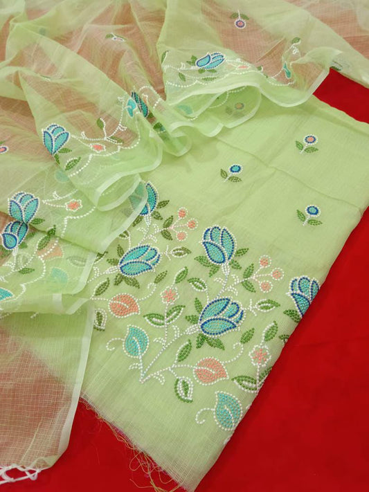 Pure Kota Doriya unstitched suit with embroidery work