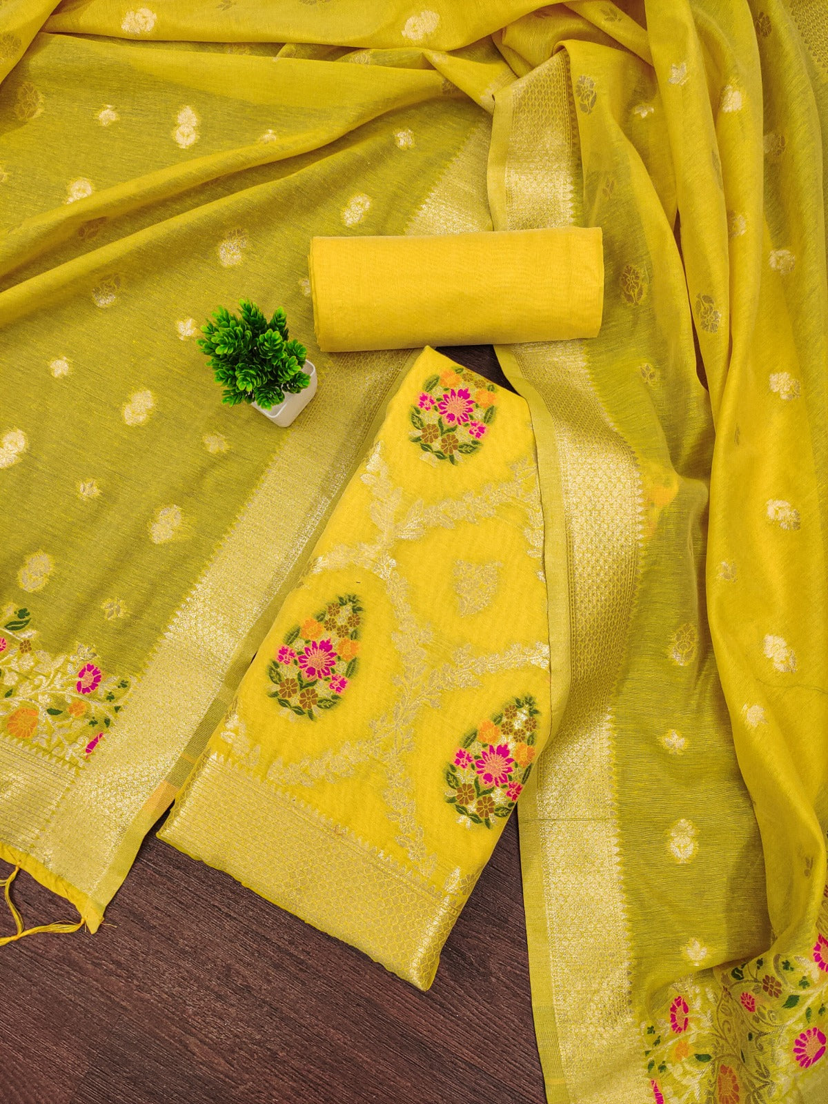 Designer Paithani Woven Unstitched Suit With Bottom