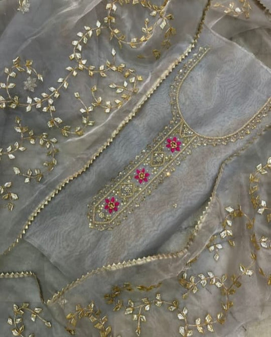 Pure Organza unstitched Suit With Gota Pati Work Dupatta