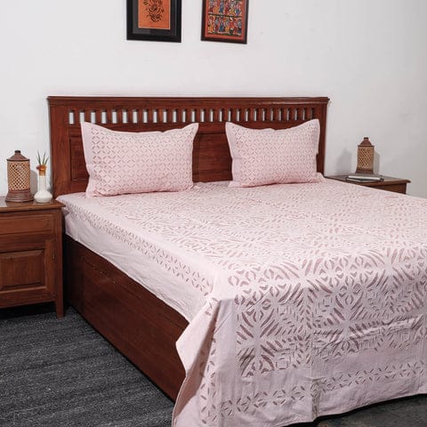 Pure Cotton Applique Work Bedsheet With Pillow