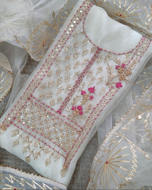 Pure Organza unstitched Suit With Gota Pati Work Dupatta