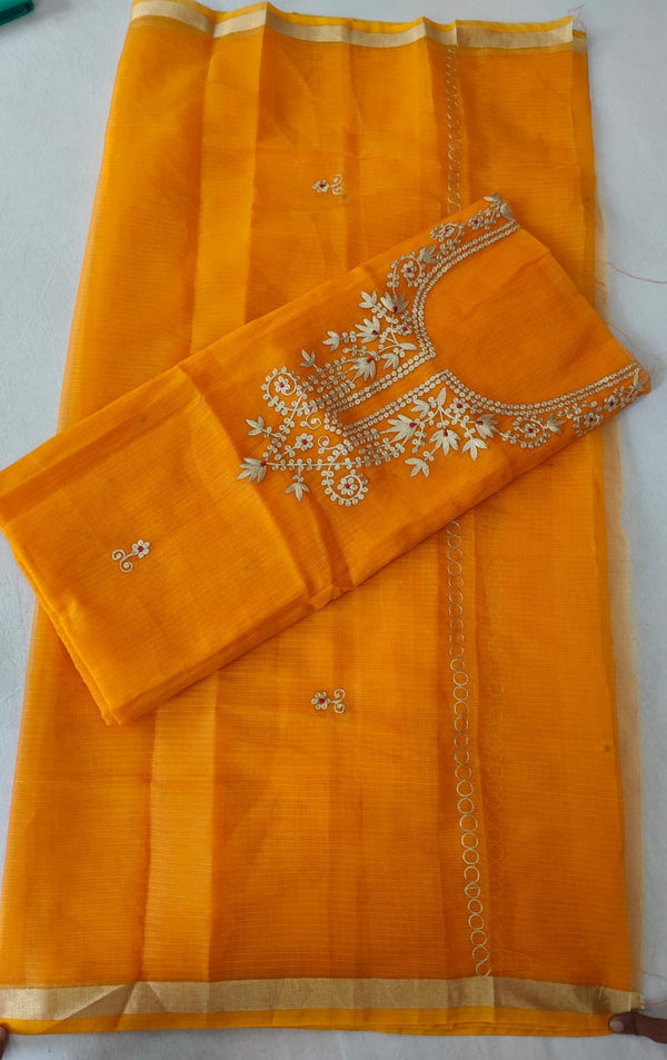 Pure Kota Doriya Gotta Patti Work  Unstitched Suit With Dupatta & Bottom