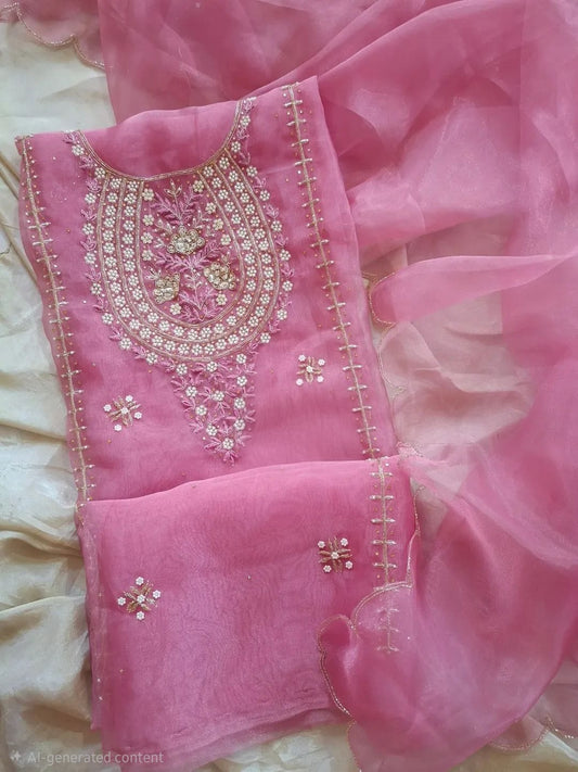 Pure Organza unstitched Suit With Gota Patti Work Dupatta