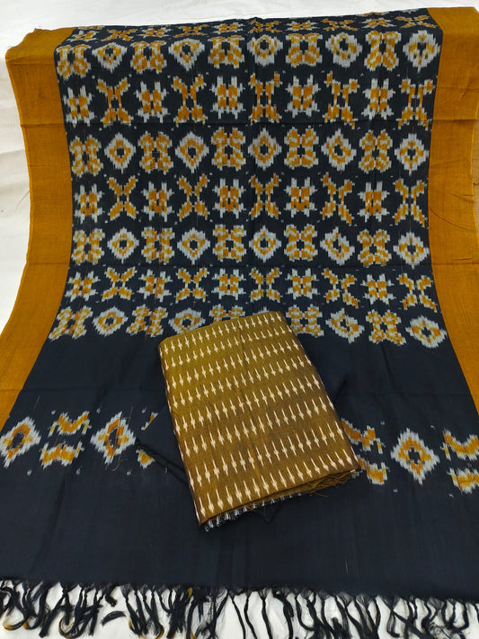 Pure Mercerised Cotton Doubel Ikkat Unstitched Suit With Mercerised Ikkat Cotton Dupatta