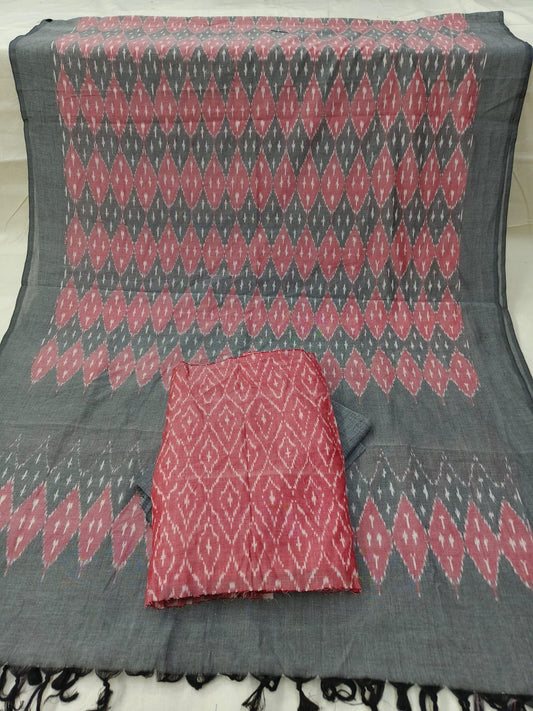 Pure Mercerised Cotton Doubel Ikkat Unstitched Suit With Mercerised Ikkat Cotton Dupatta