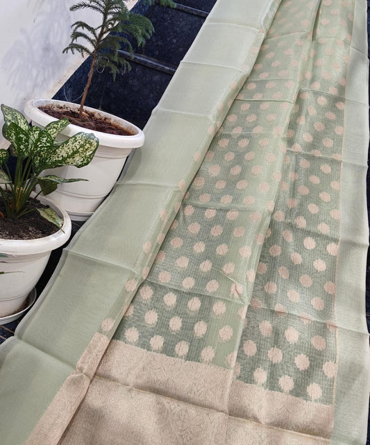 Kota Doria Saree With Tissue Kota Weaving Work