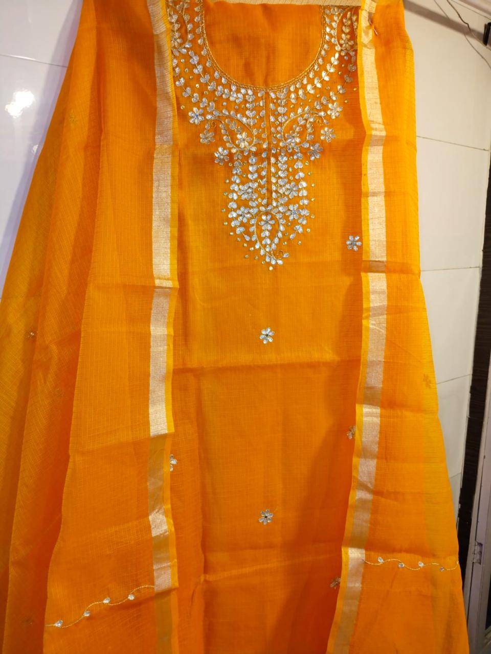 Pure Kota Doriya  Gotta Work Unstitch Suit With Gotta Patti Work Duppata