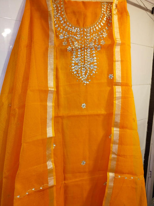 Pure Kota Doriya  Gotta Work Unstitch Suit With Gotta Patti Work Duppata