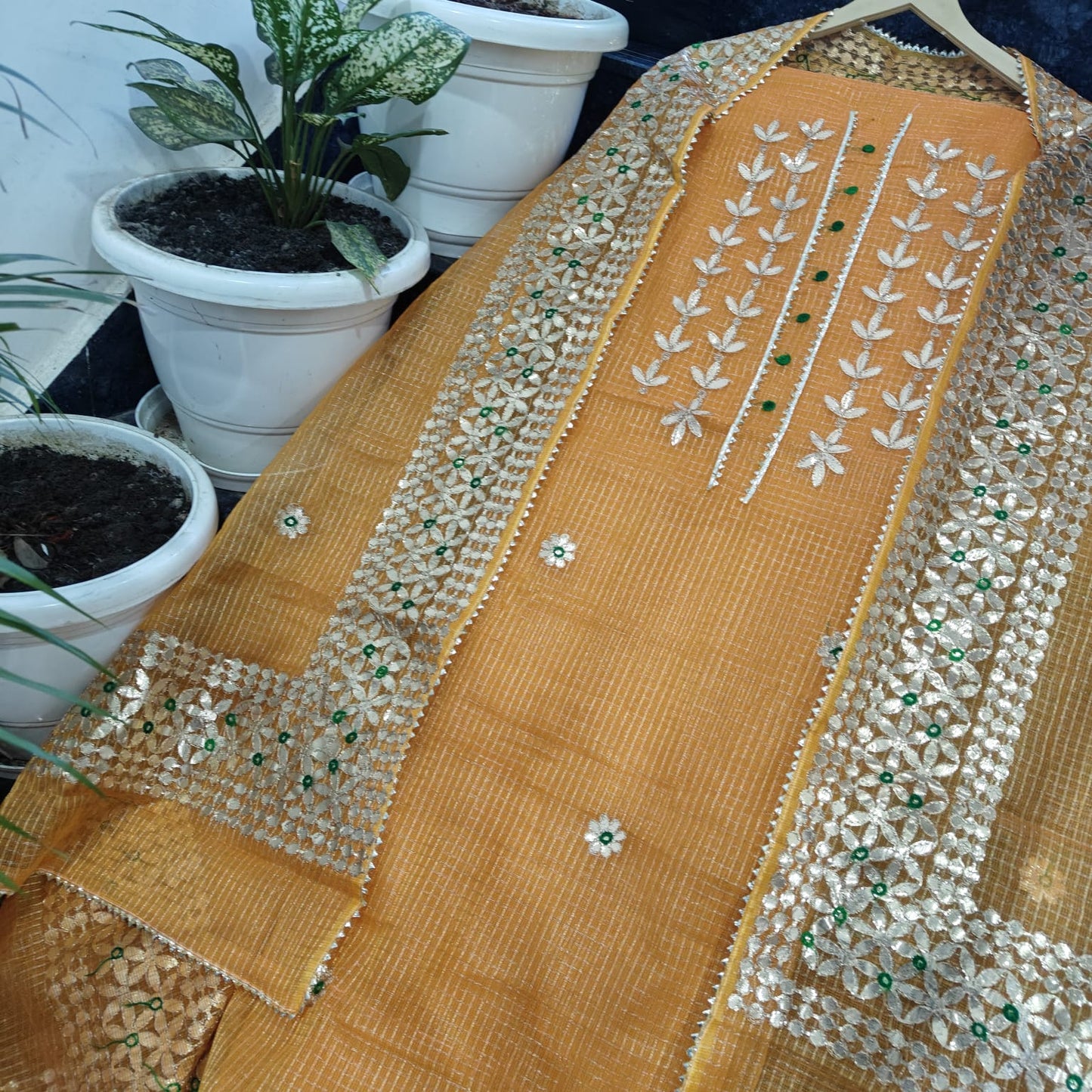 Pure Kota Doriya Gotta Patti Work Unstitched Suit .