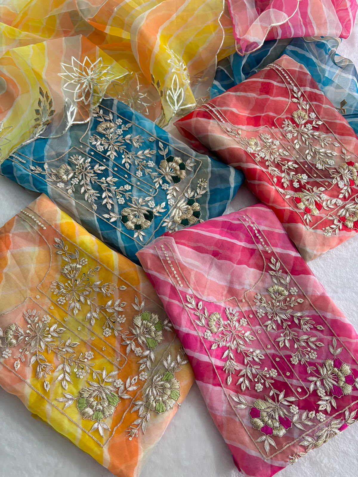 Viscose Organza Zardozi Work unstitched Suit With Gota Patti Dupatta