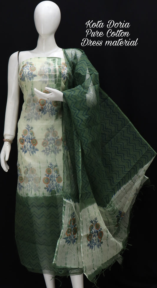 Pure Kota Doriya Shibori With Hand Block Print Unstitched Suit