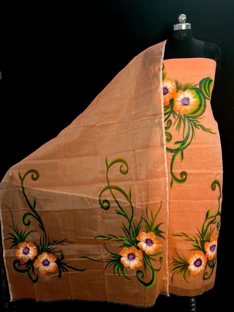 Pure Kota Doriya Suit With Hand Brush Print Unstitched Suit