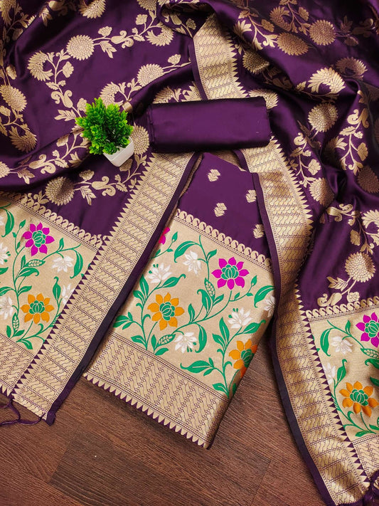 Designer Paithani Woven Unstitched Suit With Bottom