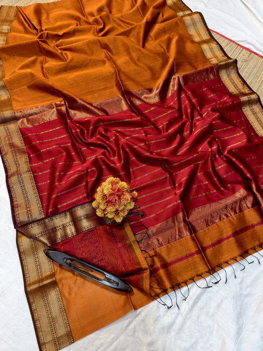 Handloom Maheshwari Silk Saree With Golden Zari Work