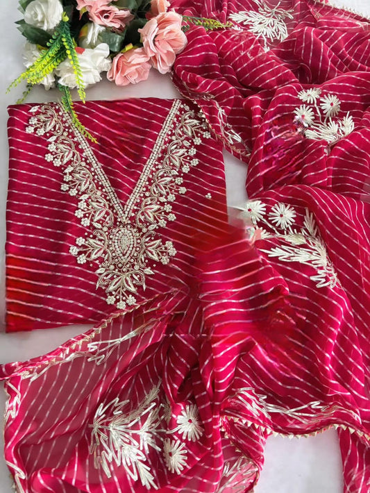 Pure Soft Georgette unstitched suit Zardogi Work With Dupatta