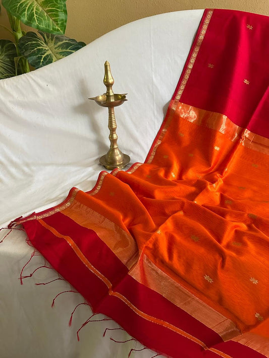 Handloom Maheshwari Silk Saree With Golden Zari Work