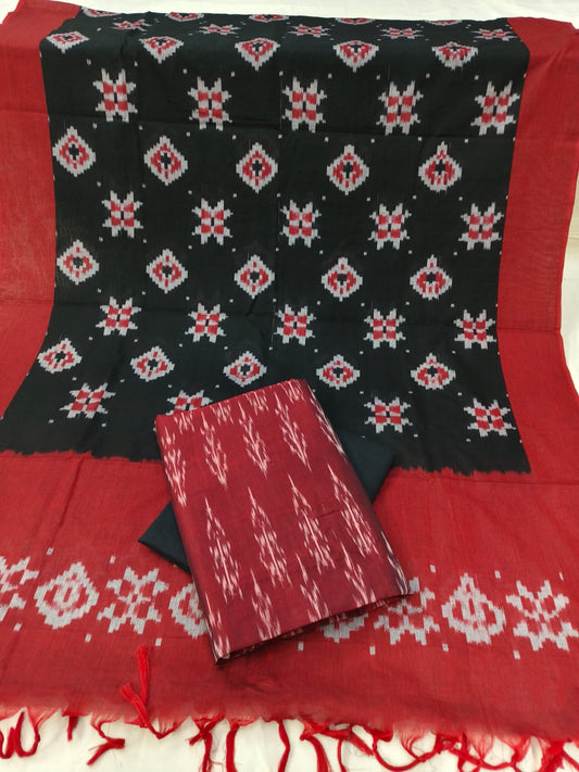 Pure Mercerised Cotton Doubel Ikkat Unstitched Suit With Mercerised Ikkat Cotton Dupatta