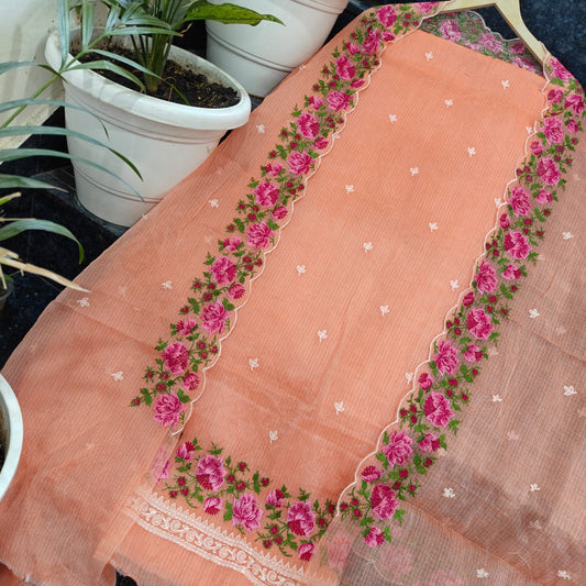 Pure Kota Doriya Unstitched Suit With Embroidery Work