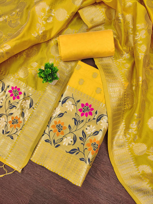 Designer Paithani Woven Unstitched Suit With Bottom