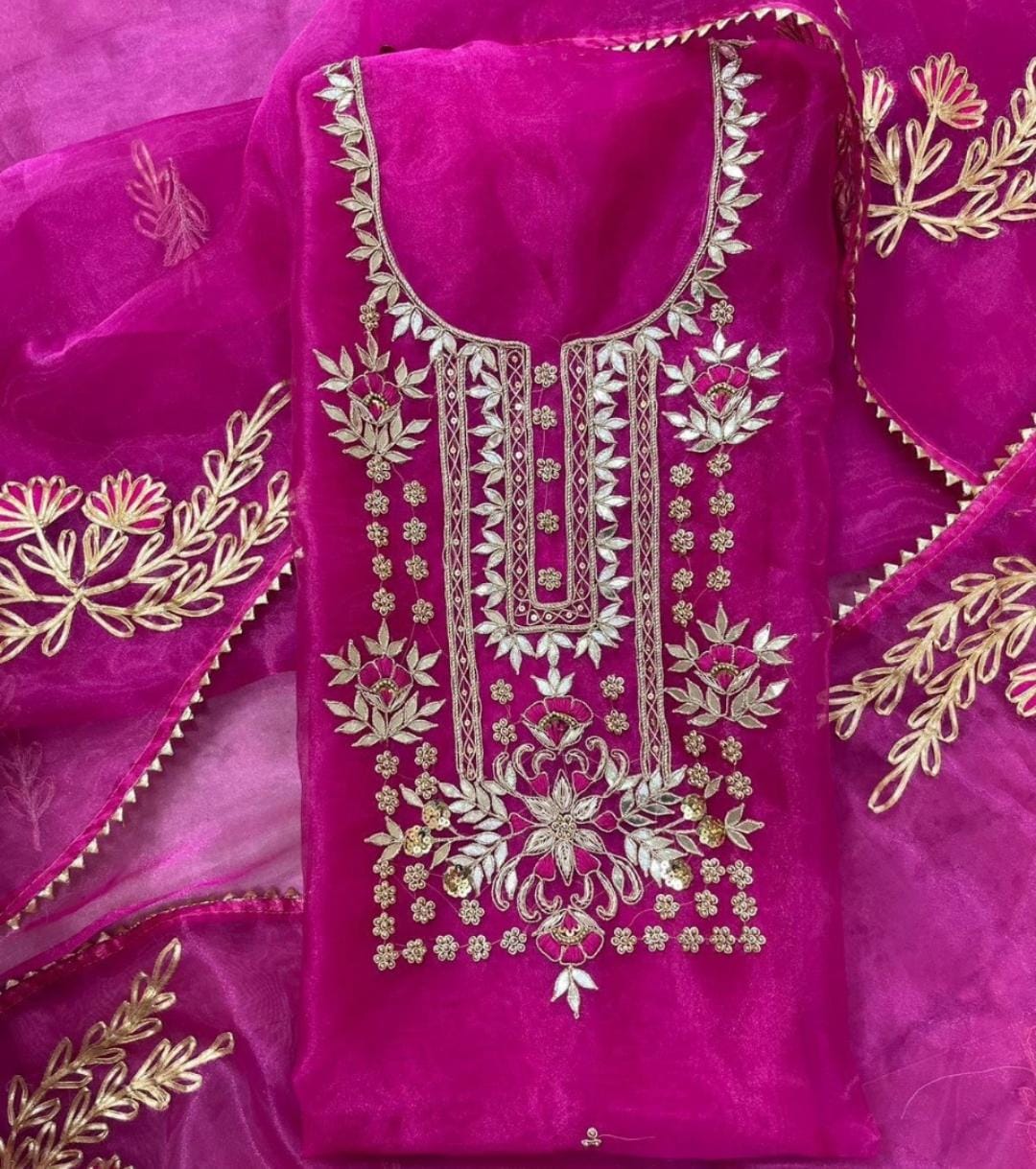 Pure Organza unstitched Suit With Gota Patti Work Dupatta