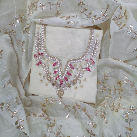 Chanderi Gota Patti Work Unstitched Suit With Kacha Patti dupatta