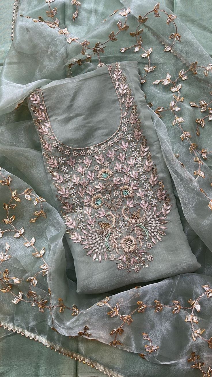 Premium Crush tissue  Unstitched Suit Zardogi Work With Gota Patti Duptta