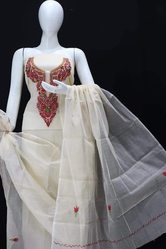 Pure Kota Doriya Suit With Embroidery Work Unstitched Suit