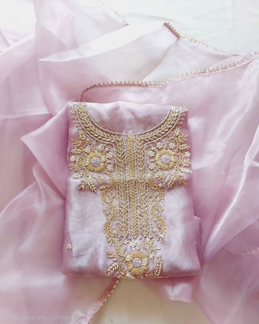 Pure Organza unstitched Suit With Zardozi Work Dupatta