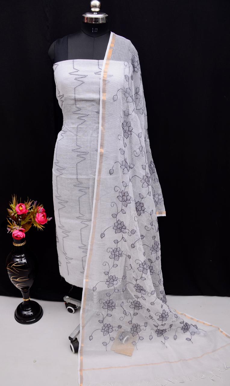 Pure Kota Doriya Suit With Embroidery Work Unstitched Suit
