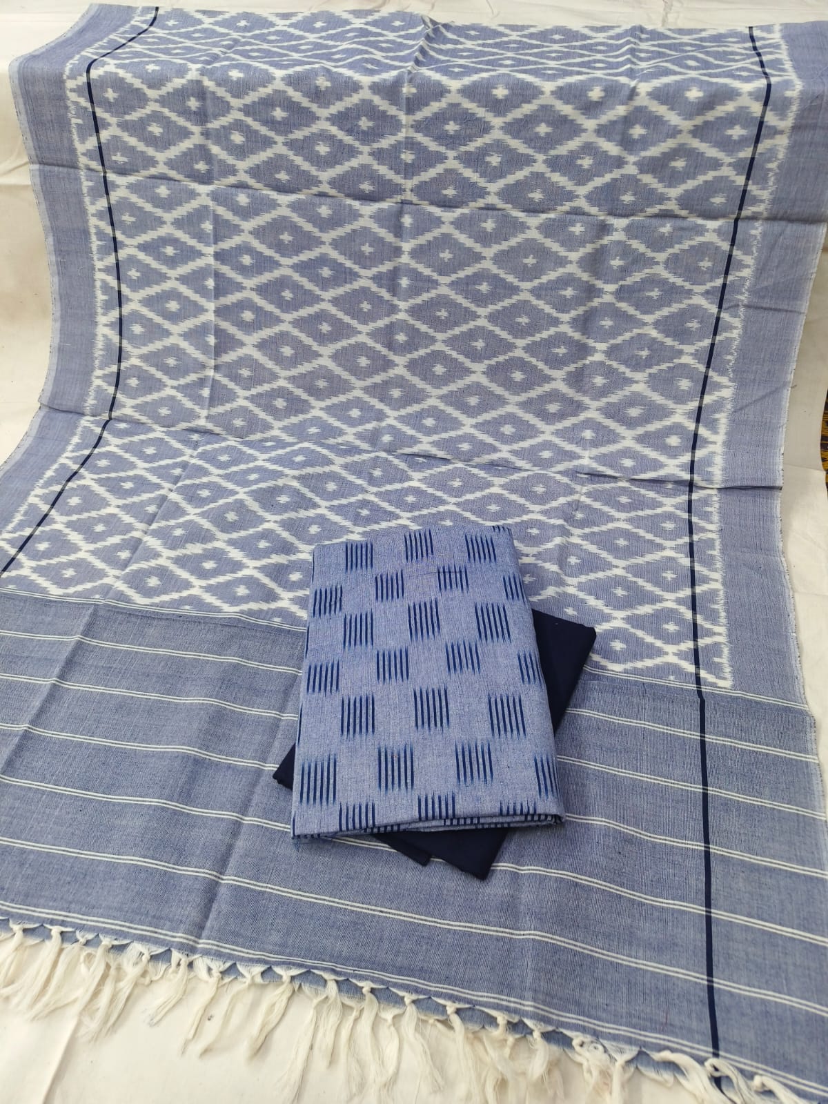 Pure Cotton Doubel Ikkat Unstitched Suit With Ikkat Cotton Dupatta