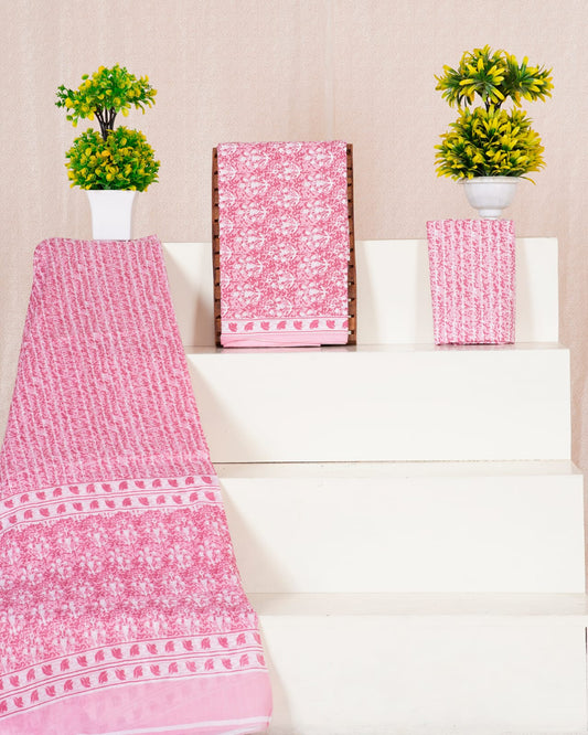Pure Cotton Hand Block Print Unstitched Suit With Mul Cotton Dupatta.