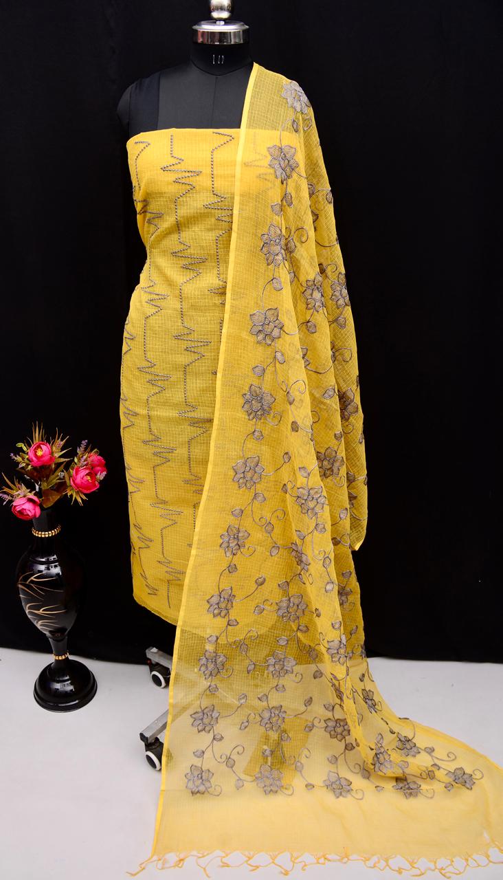 Pure Kota Doriya Suit With Embroidery Work Unstitched Suit