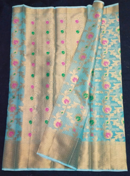 Kota Doria Saree With Tissue Kota Weaving Work