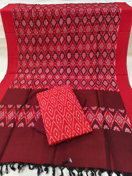 Pure Mercerised Cotton Doubel Ikkat Unstitched Suit With Mercerised Ikkat Cotton Dupatta