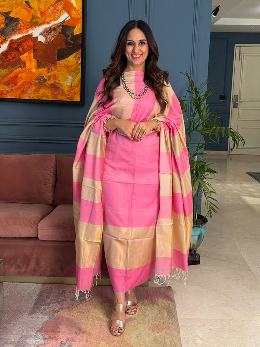 Pure Maheswari Silk Cotton Handwoven Unstitch Suit