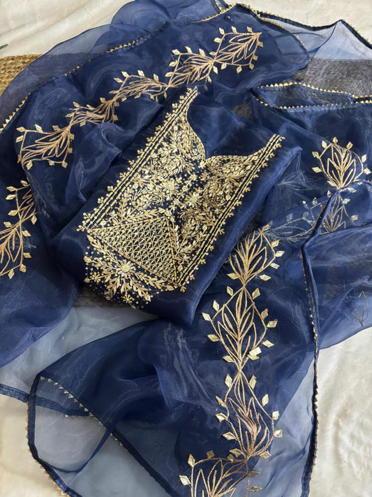 Pure Organza unstitched Suit With Gota Pati Work Dupatta