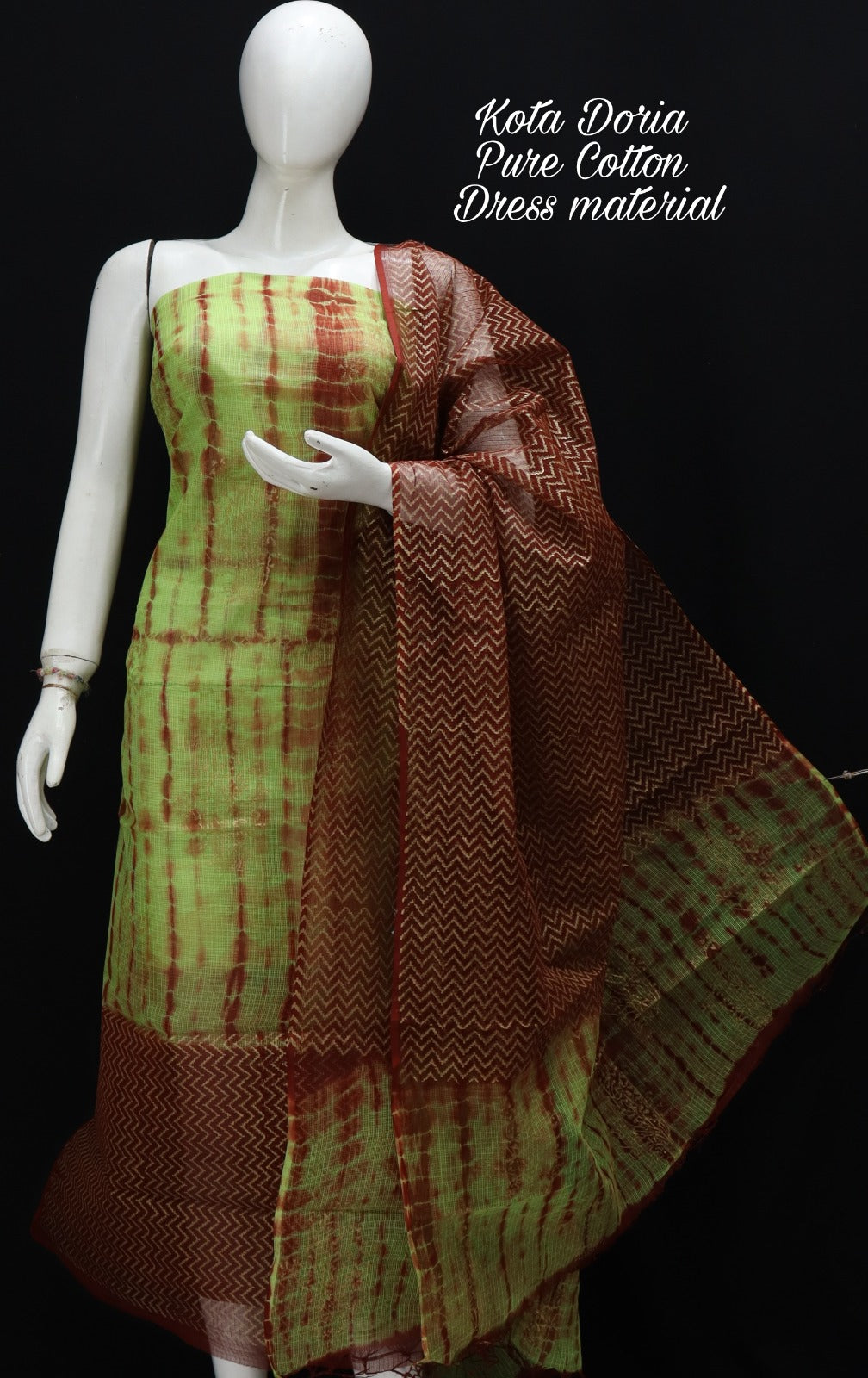 Pure Kota Doriya Shibori With Hand Block Print Unstitched Suit