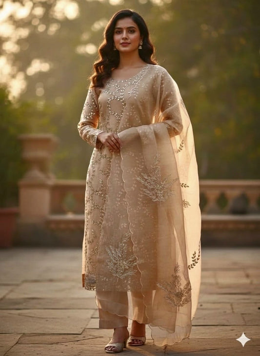 Pure Organza unstitched Suit With Gota Pati Work Dupatta