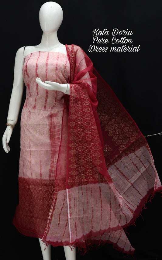 Pure Kota Doriya Shibori With Hand Block Print Unstitched Suit