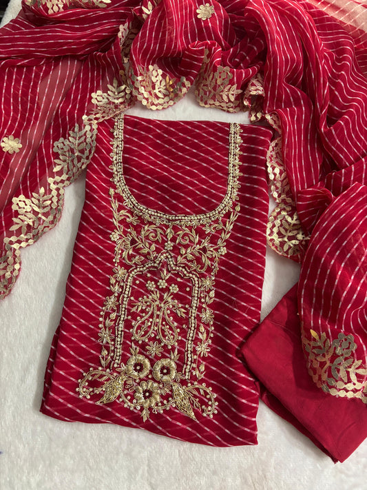 Pure Soft Georgette unstitched suit Zardogi Work With Dupatta