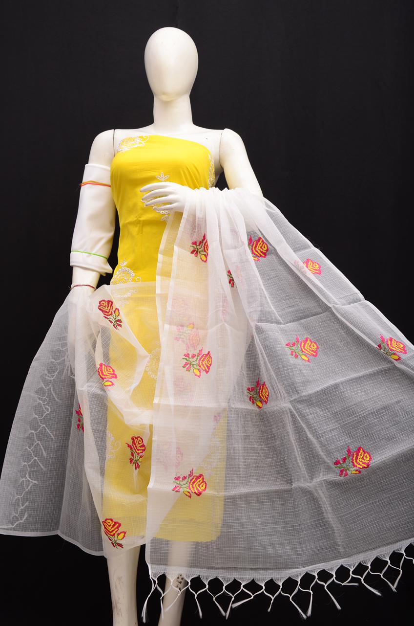 Pure Kota Doriya Suit With Embroidery Work Unstitched Suit
