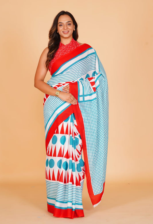 Pure Hand Printed Cotton Sarees With Blouse