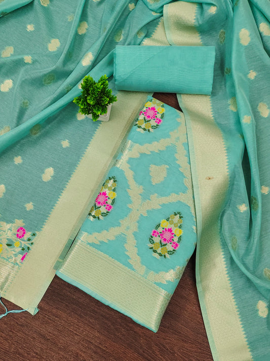 Designer Paithani Woven Unstitched Suit With Bottom