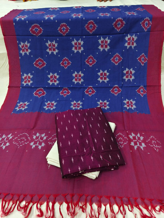 Pure Mercerised Cotton Doubel Ikkat Unstitched Suit With Mercerised Ikkat Cotton Dupatta