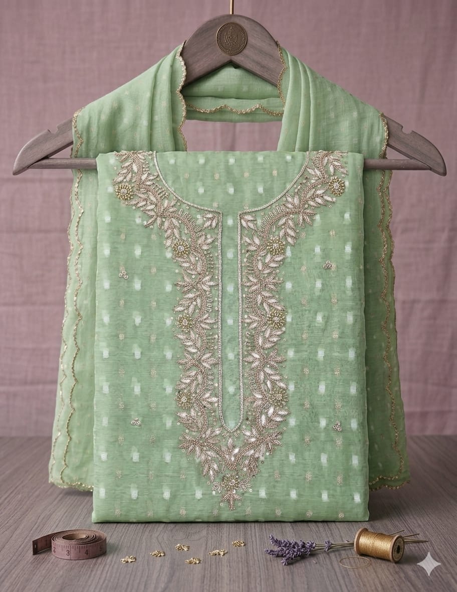 Premium Banarsi Booti Chanderi Silk Unstitched Suit With dupatta