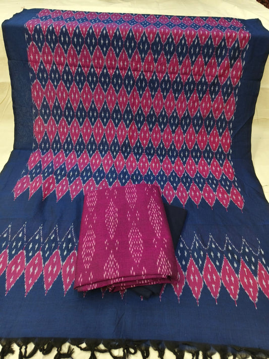 Pure Mercerised Cotton Doubel Ikkat Unstitched Suit With Mercerised Ikkat Cotton Dupatta