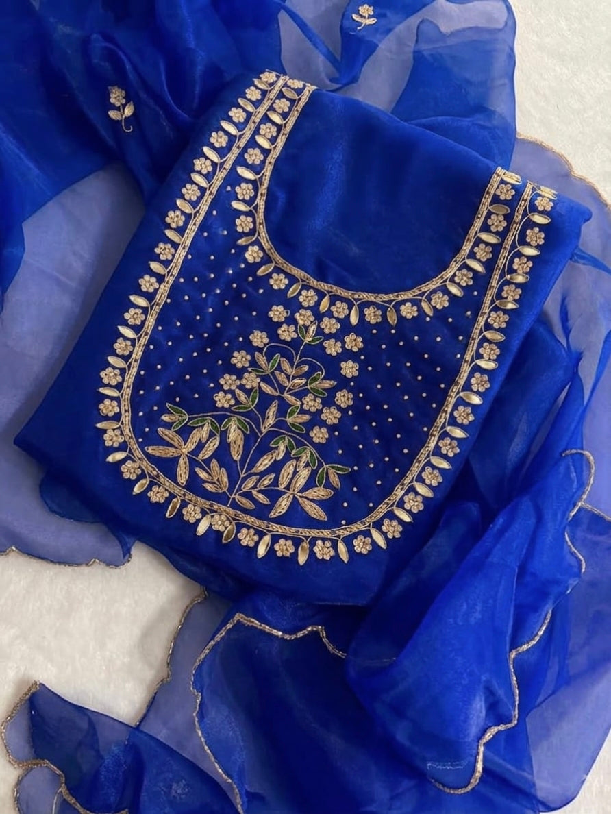 Pure Organza unstitched Suit With Gota Pati Work Dupatta